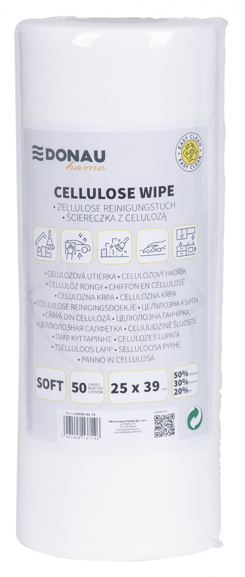 უნივერსალური ტილო/რულონი DONAU 25X39სმ (50 ცალიანი) თეთრი 