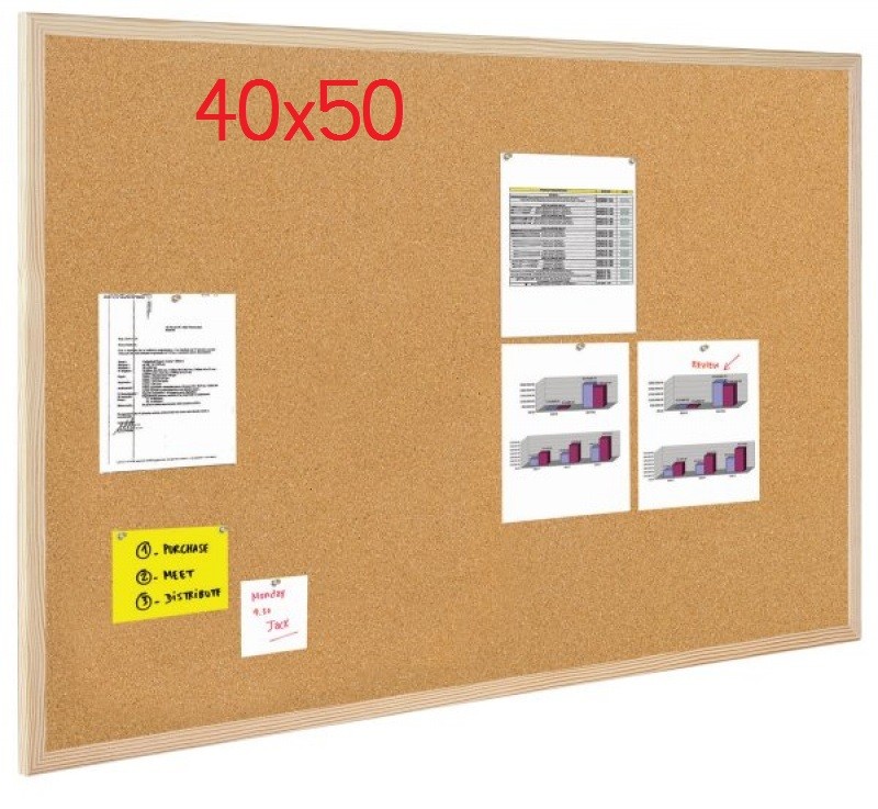 CORK NOTICE BOARD BI-OFFICE, 50X40CM, WOOD FRAME