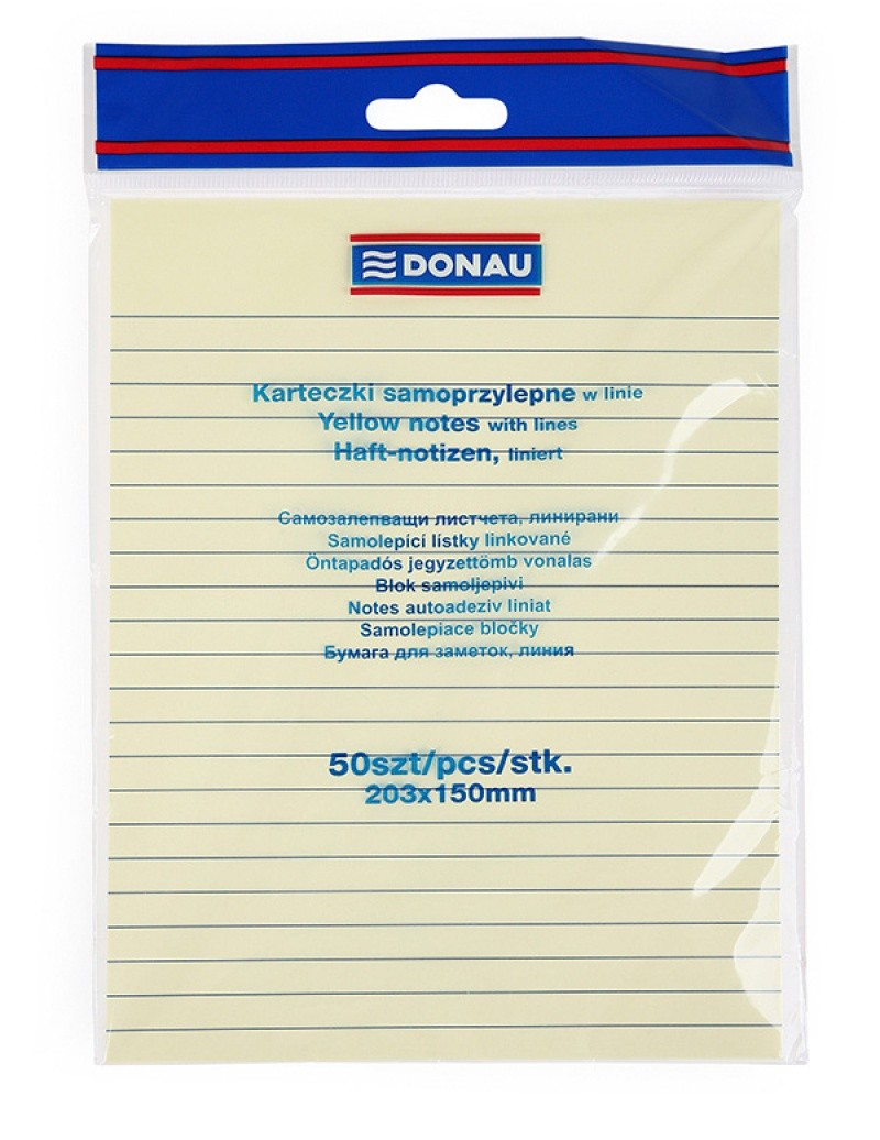ჩასანიშნი წებოვანი სტიკერი ხაზებით DONAU 203X150მმ 50ფურცელი