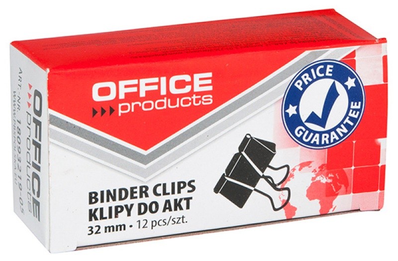 BINDER CLIPS, 32MM, OFFICE PRODUCTS 12 PCS