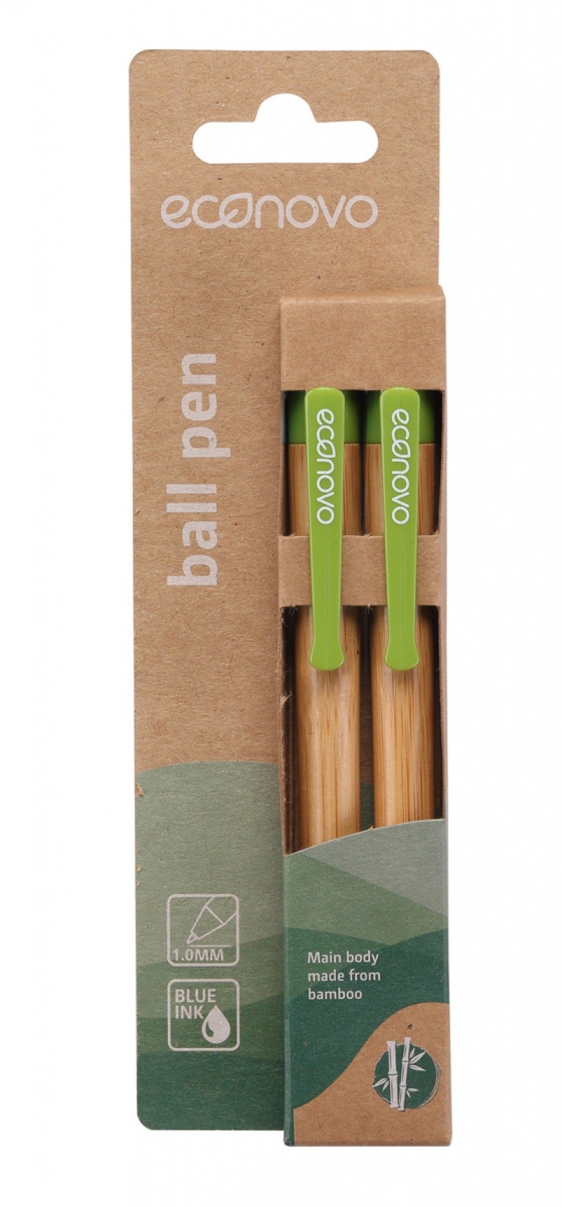 კალამი ბურთულიანი, ECONOVO, 100% ბიოდეგრადირებადი ბამბუკი, 1მმ, ლურჯი, 2 ცალიანი შეფუთვა