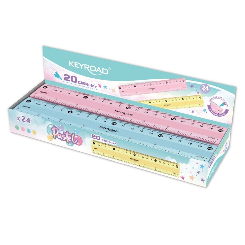 სახაზავი KEYROAD 20სმ, PASTEL შერეული ფერები, 1 ცალი