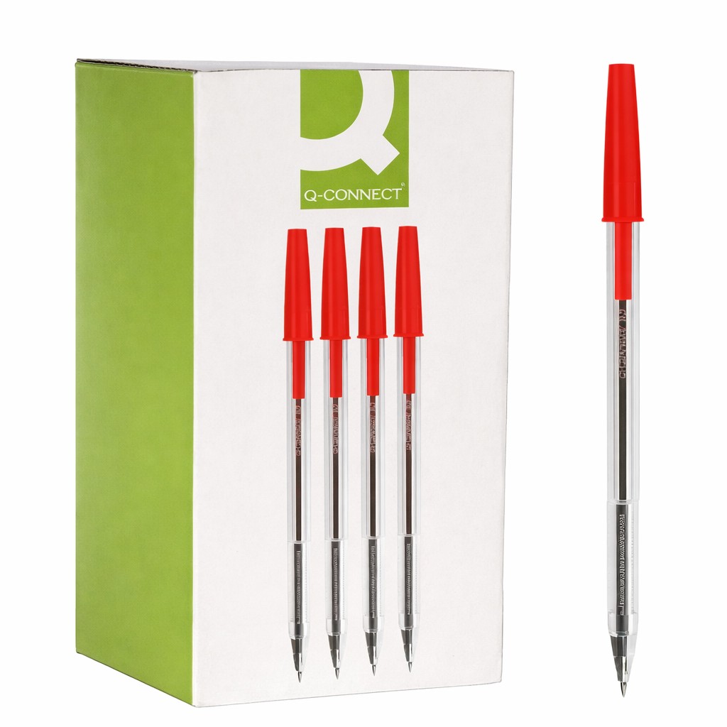 კალამი ბურთულიანი გაჭვირვალე Q-CONNECT Classic 0.7მმ წითელი (20ცალი)