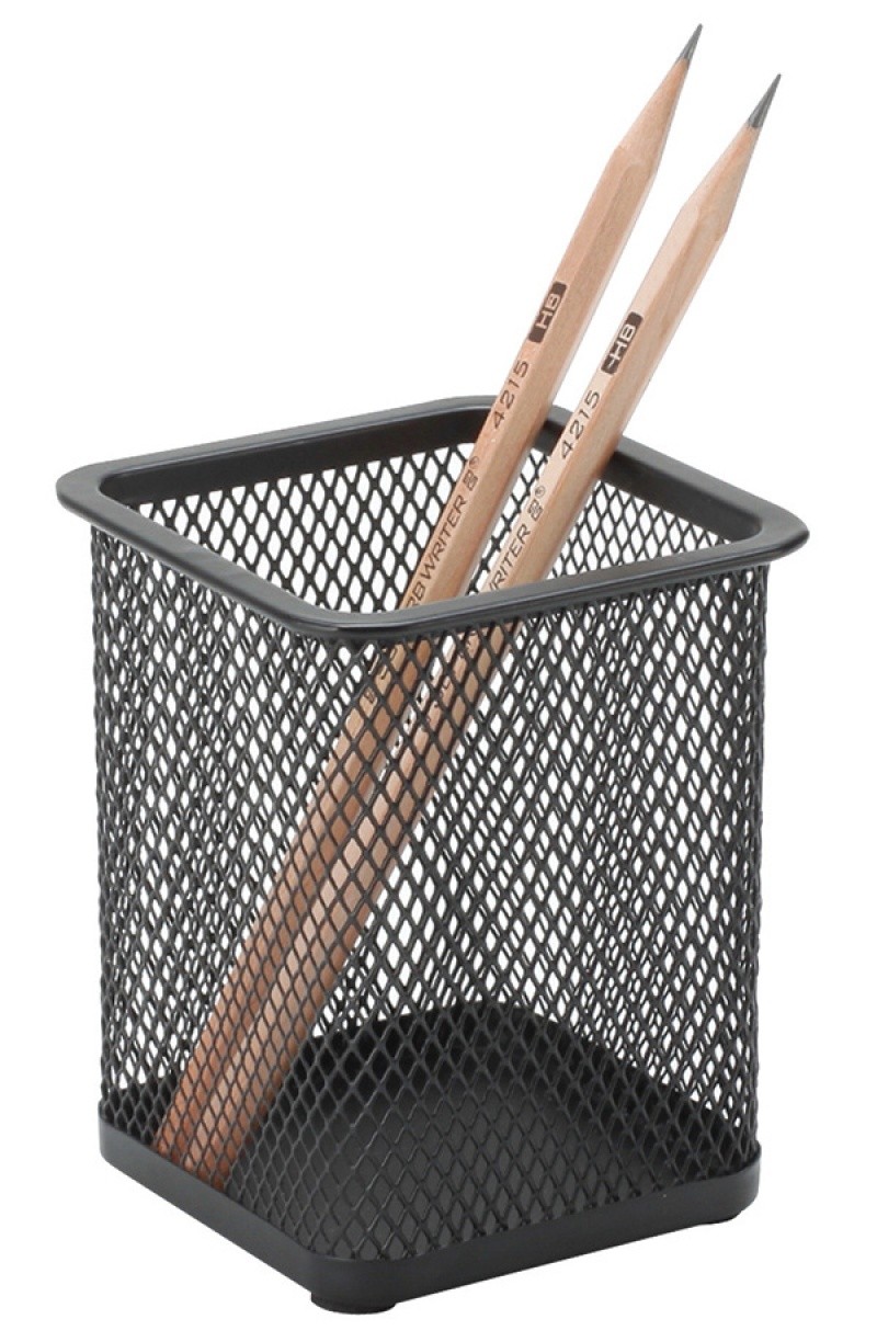 PENCIL CUP, Q-CONNECT, STEEL, MESH, SQUARE, 80X80X100MM, BLACK