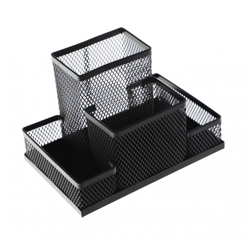 DESK ORGANIZER WITH 4 COMPARTMENTS, Q-CONNECT, STEEL, MESH, 153X103X100MM, BLACK