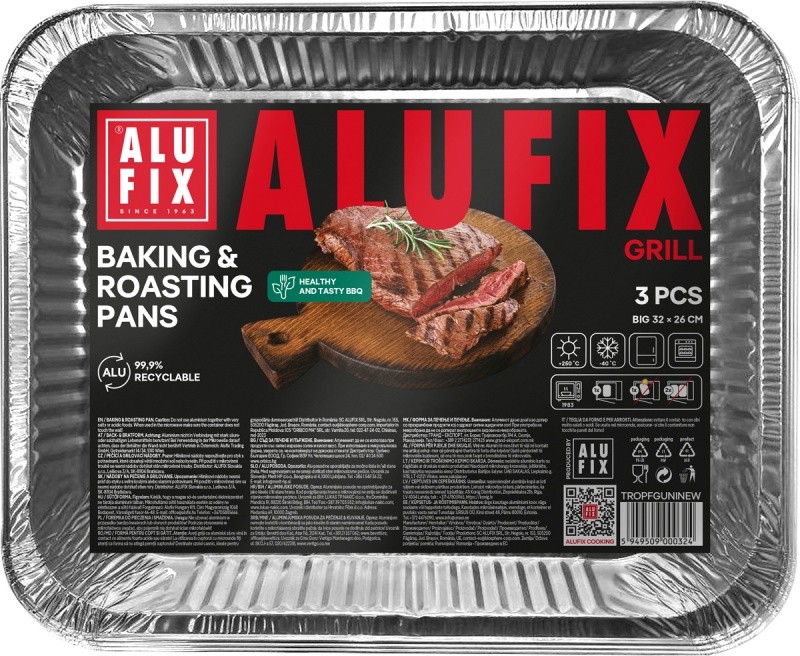 Alufix Fix-Grill საცხობი და შესაწვავი ალუმინის ფორმები, დიდი, 3 ცალი