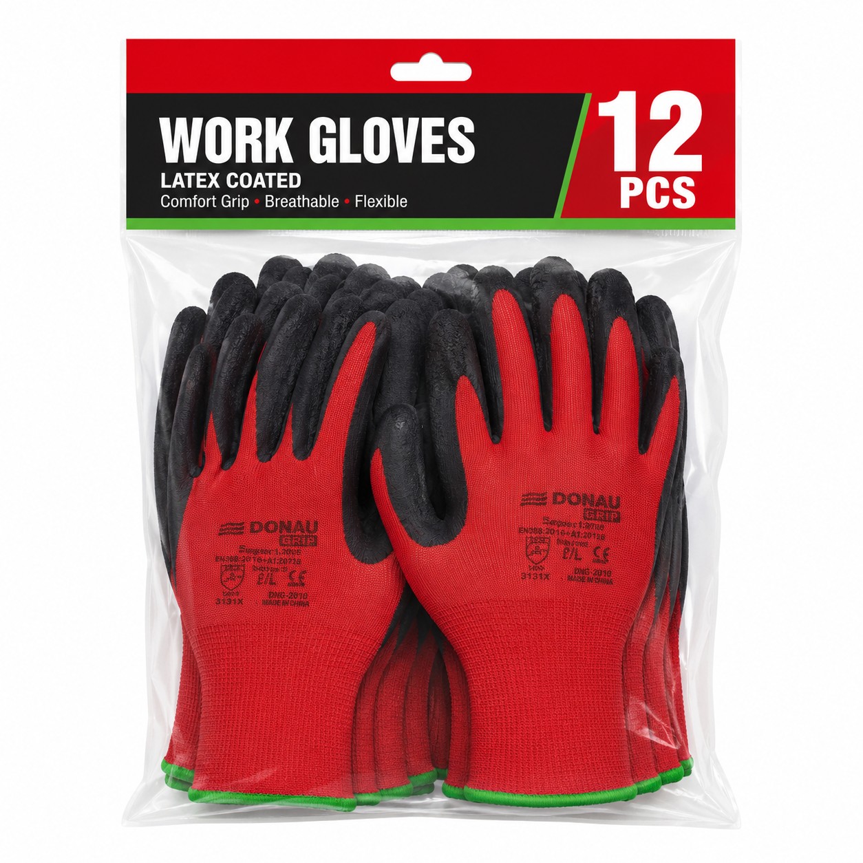 Donau Safety Super Latex ხელთათმანები, კატ. II, წითელი, ზომა 11