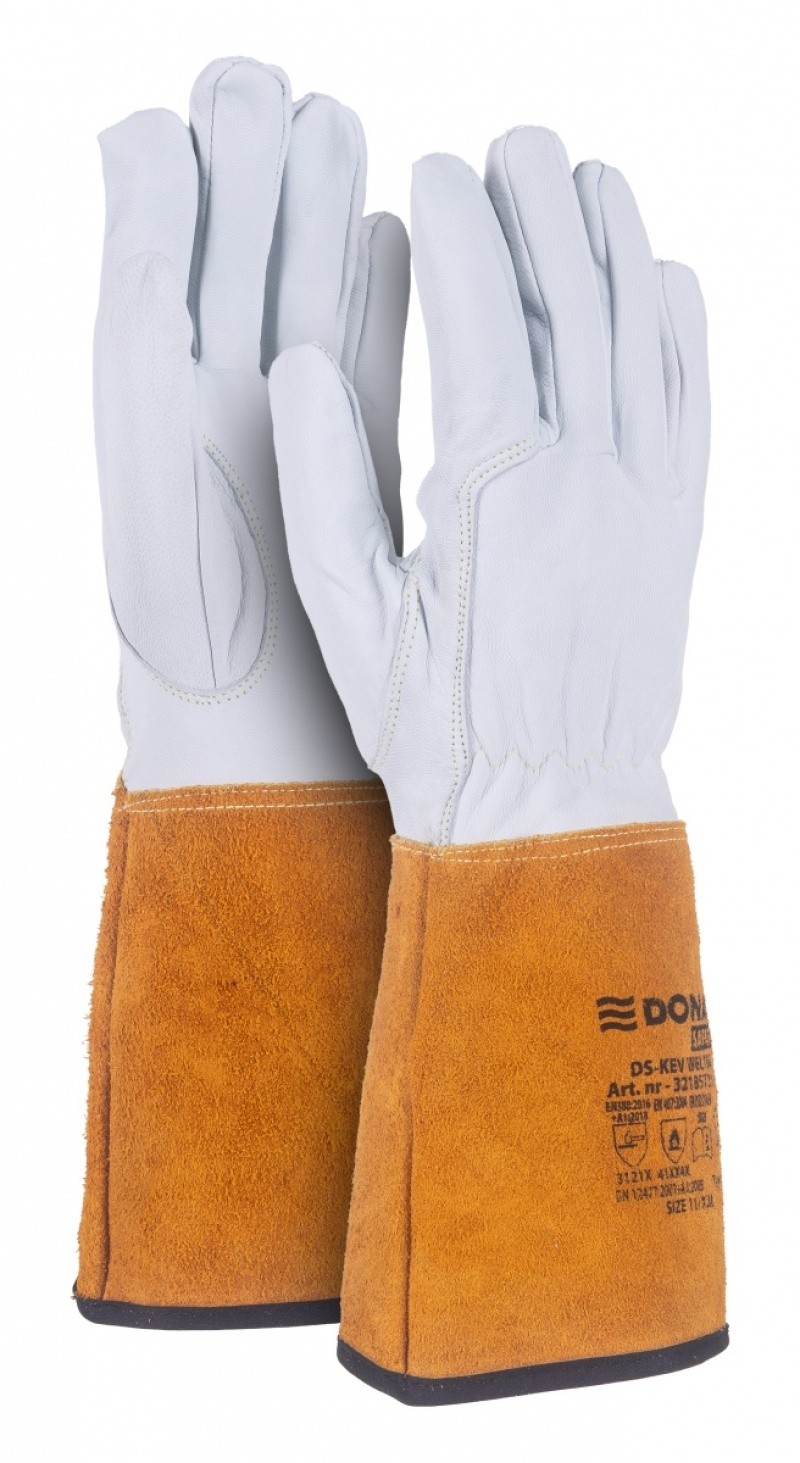 Donau Safety TIG შედუღების ხელთათმანები, Kevlar, თხის ტყავი, ზომა 11/XXL, თეთრი-ოქროსფერი
