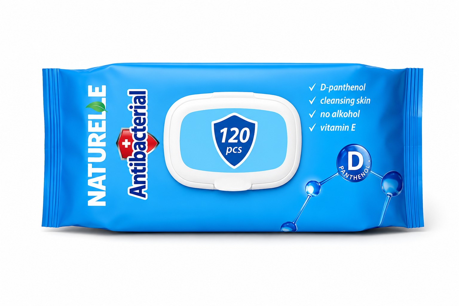 სველი ხელსახოცი "NATURELLE" ანტიბაქტერიული D პანთენოლით, ზომა 140х180, 120 ც.