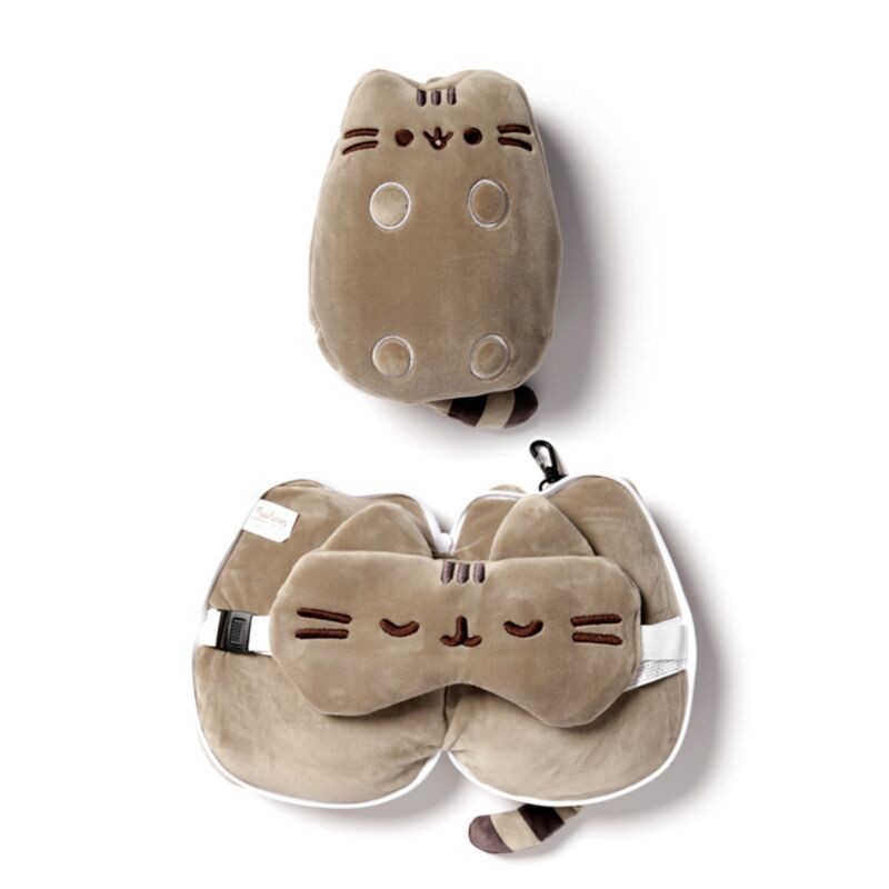 Relaxeazzz Pusheen-ის კატის ფორმის სამგზავრო ბალიში და თვალის ნიღაბი