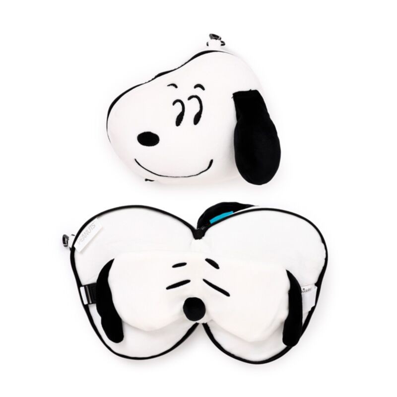 Relaxeazzz Peanuts Snoopy-ის ფორმის რბილი სამგზავრო ბალიში და თვალის ნიღაბი