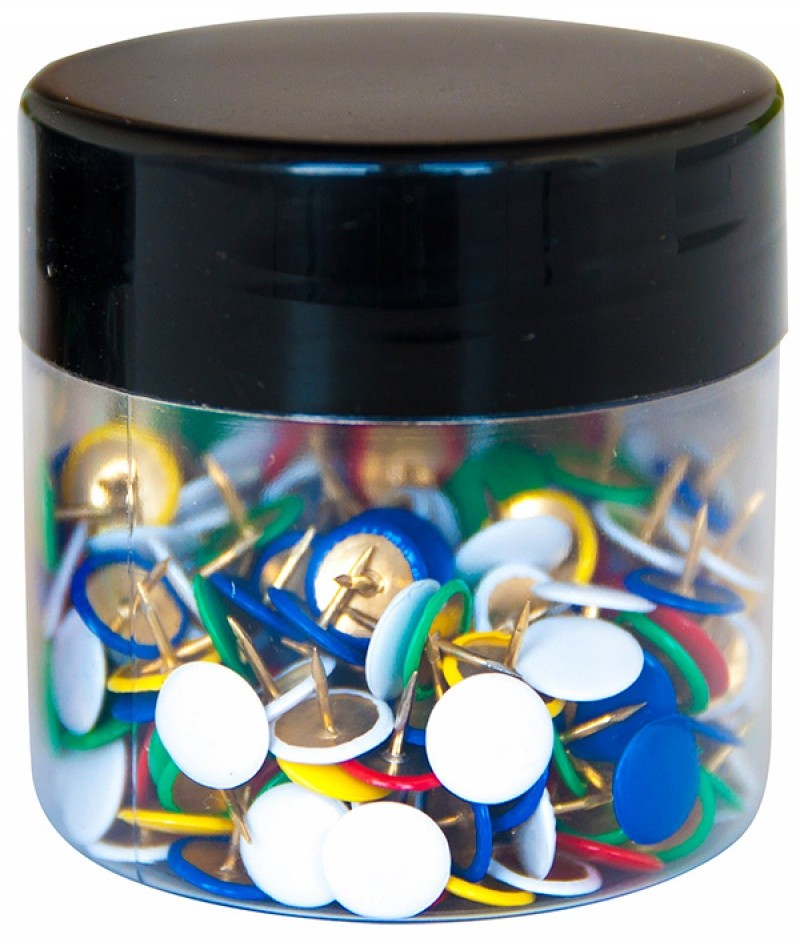 850485 THUMBTACK ASSORTED COLOURS 300PCS IN PLASTIC JAR