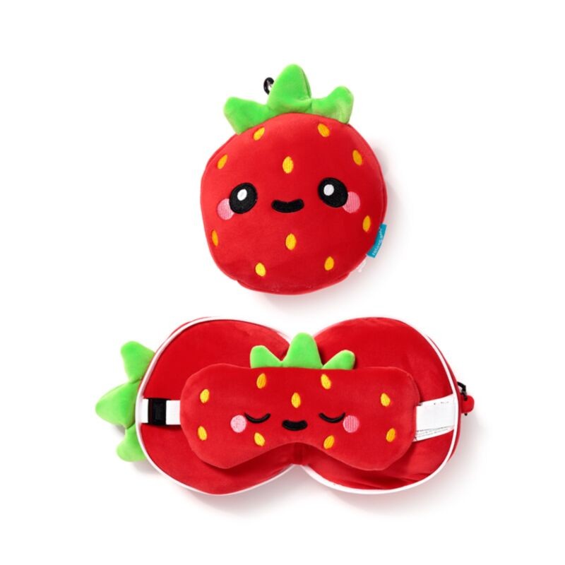 Relaxeazzz Elidi the Strawberry Foodiemals სამგზავრო ბალიში და თვალის ნიღაბი
