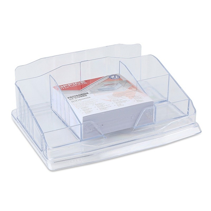 DESK ORGANIZER WITH MEMO CUBE, OFFICE PRODUCTS, PLASTIC,TRANSPARENT